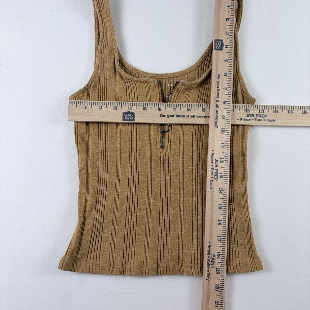 Aeropostale Mustard Yellow Ring Zip Front Y2K Style Tank Top Medium Retro Ribbed - Picture 4 of 7